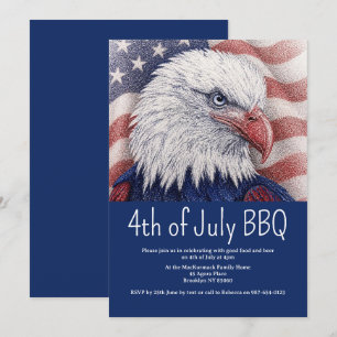 4th of July BBQ Patriotic Red White Blue Flag USA  Invitation