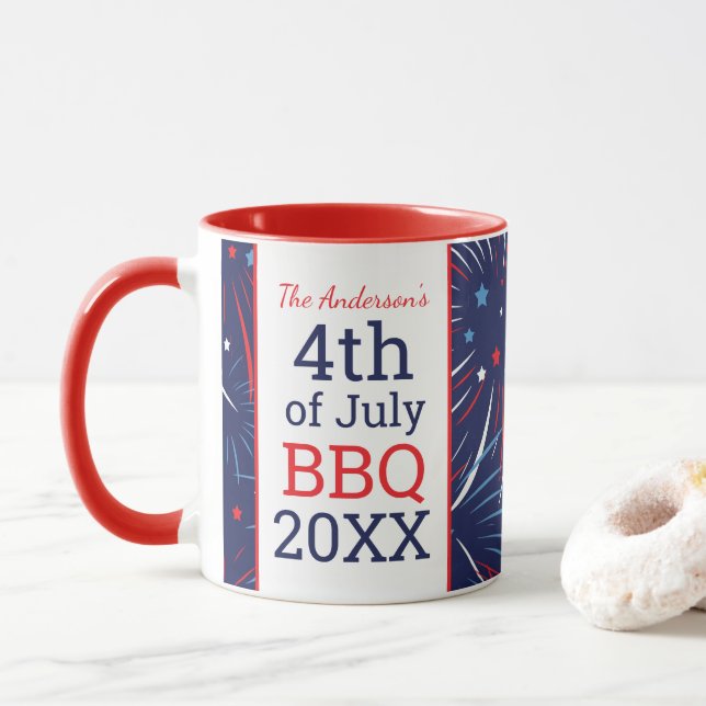 4th of July BBQ Personalized Family Gathering Mug (With Donut)
