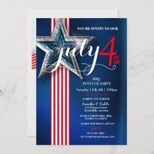 4th of July BBQ Potluck Party   Invitation