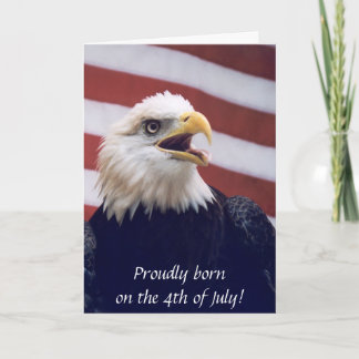4th of July b'day eagle & flag Card