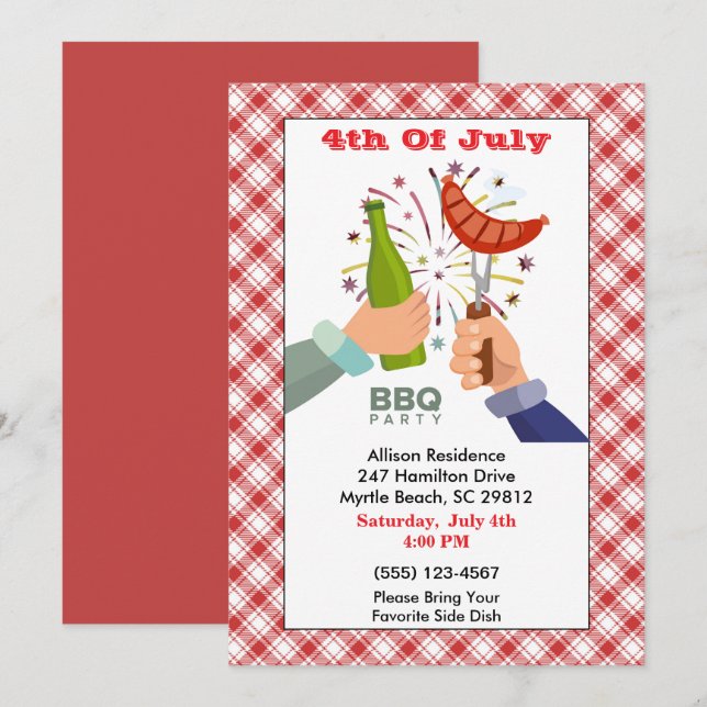 4th of July Beer and Franks BBQ Picnic Party Invitation (Front/Back)