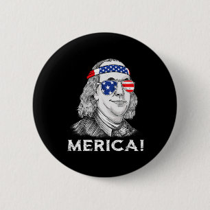 4th Of July Ben Franklin Merica USA Boys Girls Kid 2 Inch Round Button