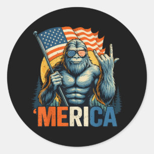 4th Of July Bigfoot Merica Rock American Flag Patr Classic Round Sticker
