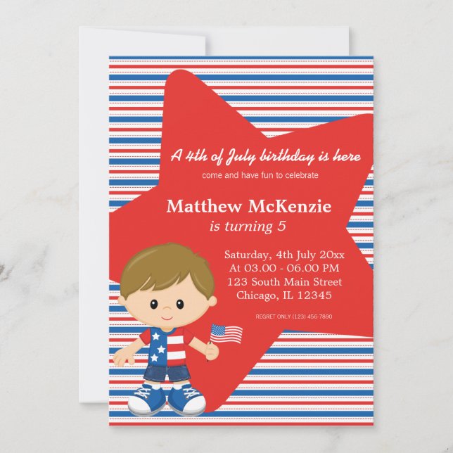 4th of July birthday boy Invitation (Front)