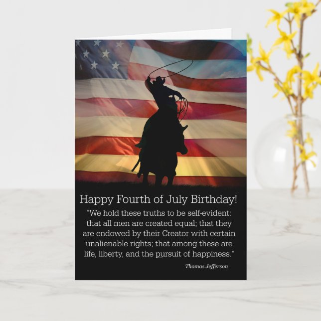 4th of July Birthday Country Western Cowboy Card (Yellow Flower)
