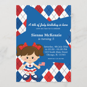 4th of July birthday girl Invitation