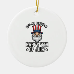 4th of July Birthday Gnome Patriotic Shirt Design_ Ceramic Ornament