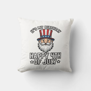 4th of July Birthday Gnome Patriotic Shirt Design_ Throw Pillow