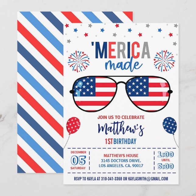 4th Of July Birthday Invitation, Editable 'Merica  Invitation (Front/Back)