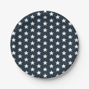 4th of July Blue and White Star Rustic Paper Plate