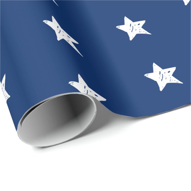 4th of July Blue and White Stars Wrapping Paper (Roll Corner)