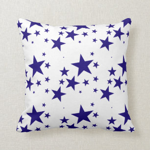 4th of July Blue Star Splash Pattern on White Throw Pillow