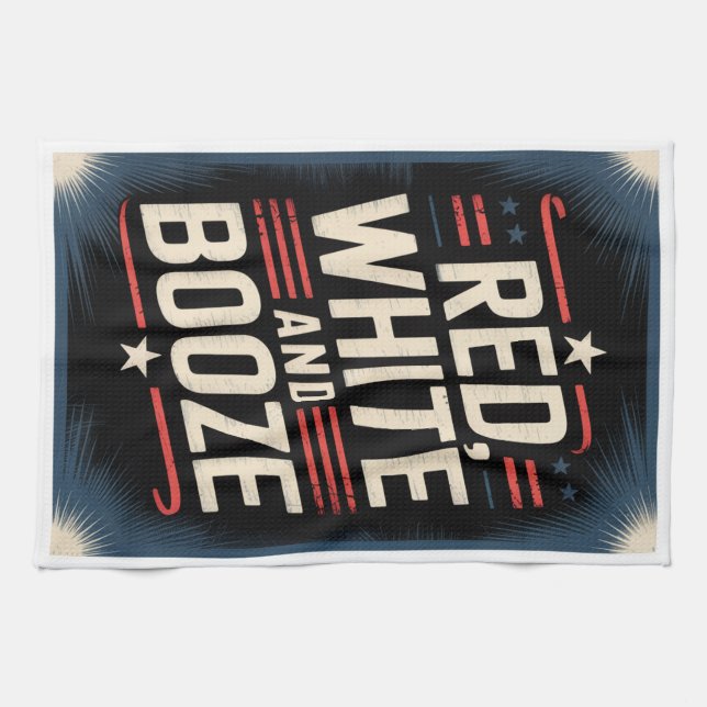 4th of July Booze Party | Red White and Booze Kitchen Towel (Horizontal)
