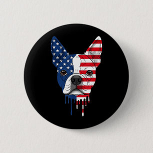 4th Of July Boston Terrier Dog Aaamerican Flag 2 Inch Round Button