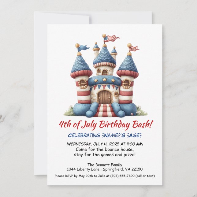 4th of July Bounce House Birthday Invitation  (Front)