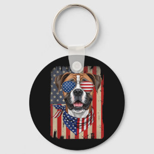4th Of July Boxer Dog Aaamerican Flag Usa Keychain