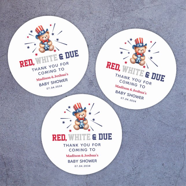 4th Of July Boy Baby Shower Bear Thank You Classic Round Sticker (4th Of July Boy Baby Shower Bear Thank You Classic Round Sticker
)