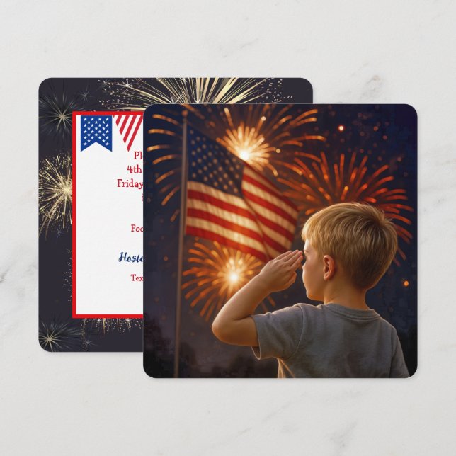 4th of July Boy Saluting the Flag Invitation (Front/Back)
