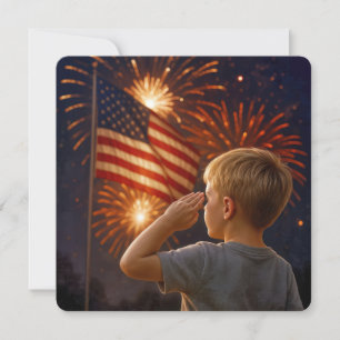 4th of July Boy Saluting the Flag Invitation