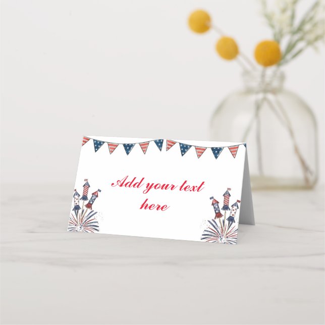 4th of July Bunting & Firecrackers Place Card (Front)