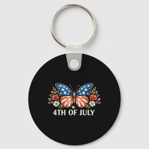 4th of July Butterfly Patriotic USA Flag Vintage Keychain