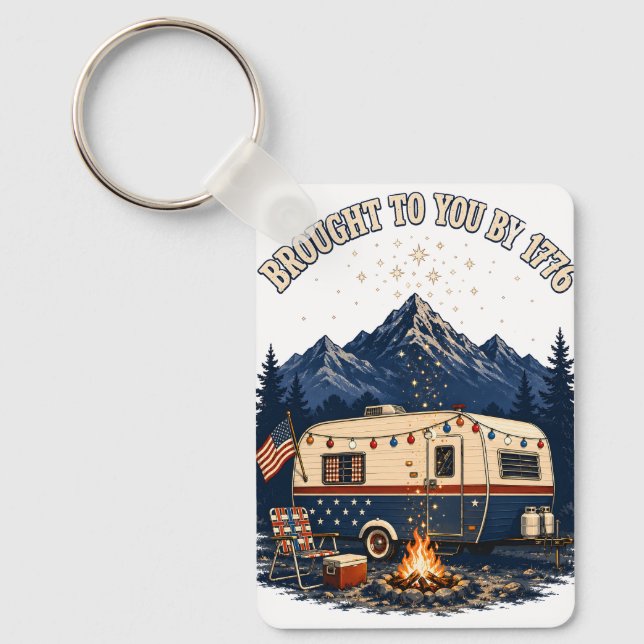 4th Of July Camping Trailer Mountains Keychain (Front)