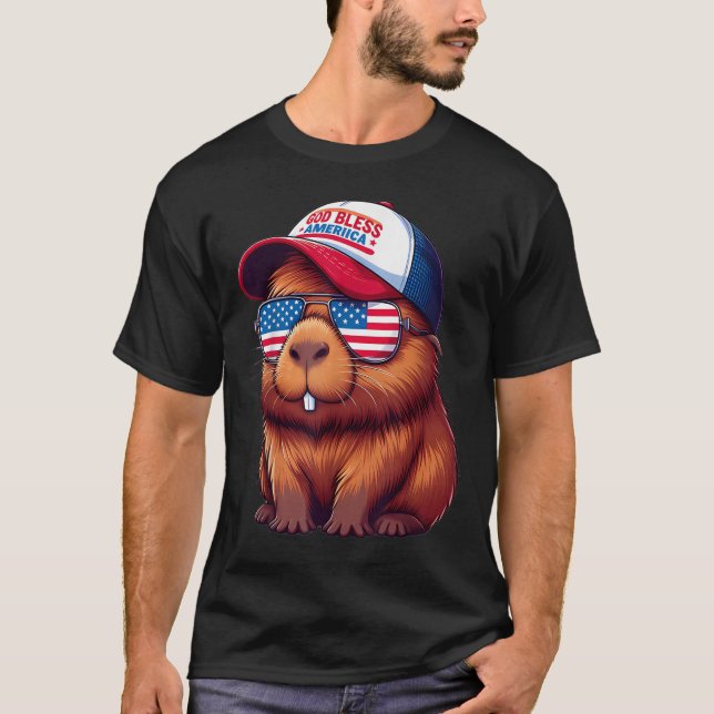 4th Of July Capybara – God Bless America Hat And P T-Shirt (Front)