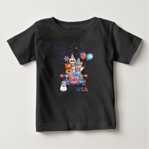 4Th of July Car Panda Bear & Lion  Baby T-Shirt