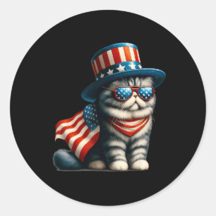 4th Of July Cat American Flag Cat Lover Meowica In Classic Round Sticker