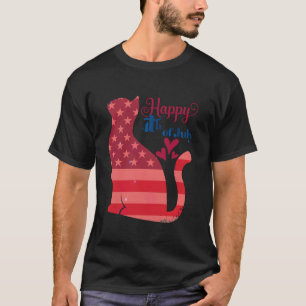 4th of July Cat Art American Flag Cat Lover Men Wo T-Shirt