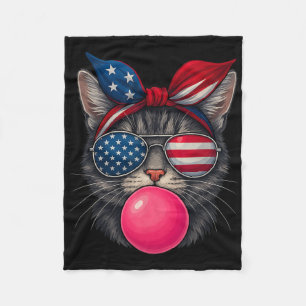 4th Of July Cat Bubblegum Patriotic Cat Sungles Ba Fleece Blanket