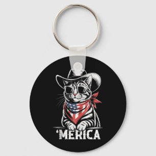 4th Of July Cat Cowboy Merica Kitten Patriot Boys Keychain