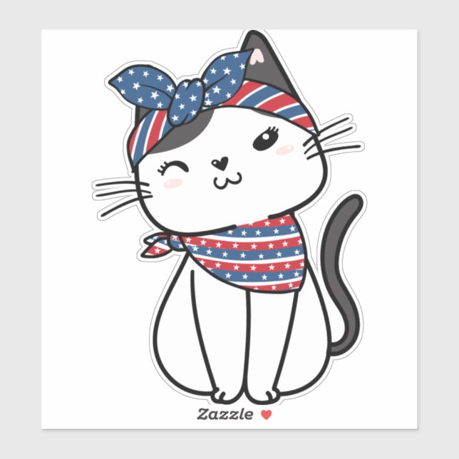 4th of July Cat Custom-Cut Vinyl Sticker (Sheet)
