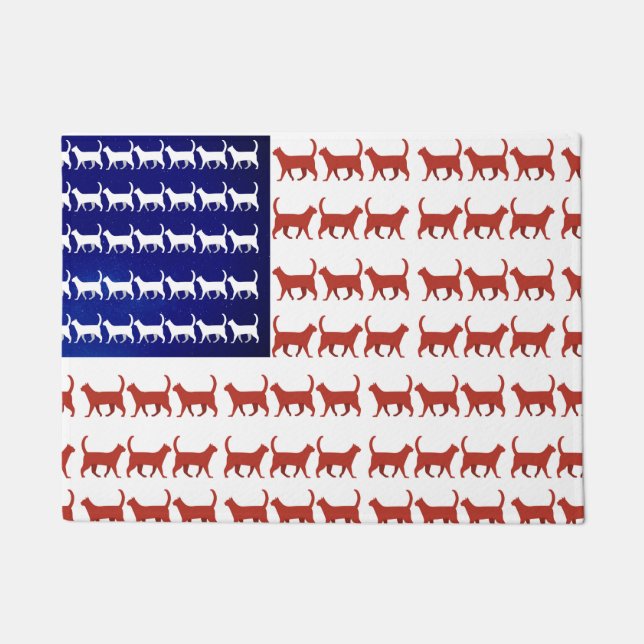 4th of July Cat Flag Red White and Blue Doormat (Front)