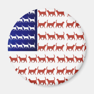 4th of July Cat Flag Red White and Blue  Magnet