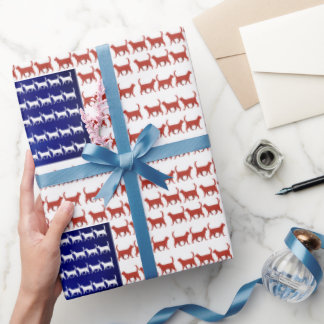 4th of July Cat Flag Red White Blue US Wrapping Paper