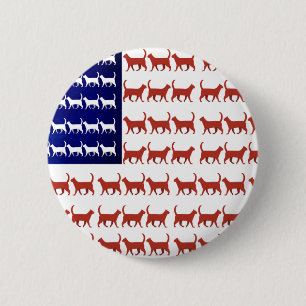 4th of July Cat Flag Red White Blue USA Patriot 2 Inch Round Button
