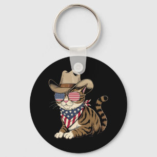 4th Of July Cat For Cowboy Lover Usa American Flag Keychain