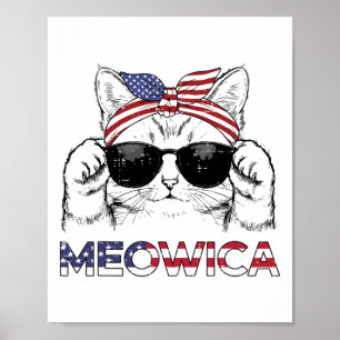 4th Of July Cat Meowica Usa Bandana Patriot Girls Poster