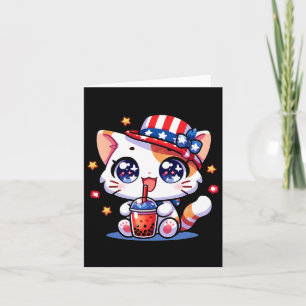 4th Of July Cat Shirt Girls Kids Kawaii Anime Boba Card