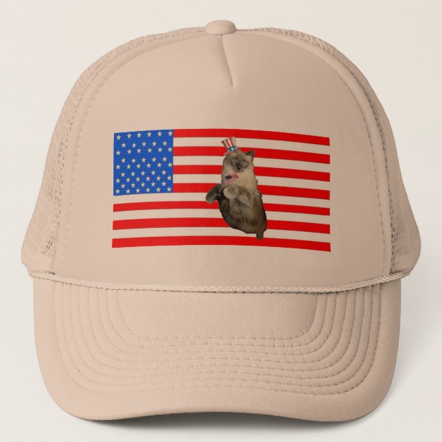 4th of July Cat Trucker Hat (Front)
