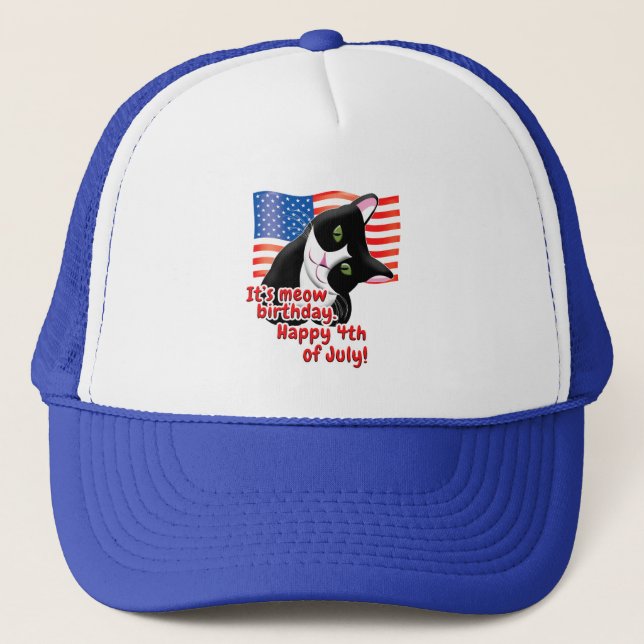 4th of July Cat Trucker Hat (Front)