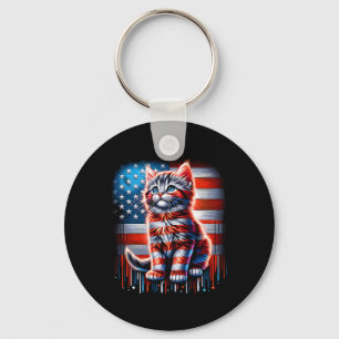 4th Of July Cat Usa Flag Cute Kitten Memorial Day Keychain