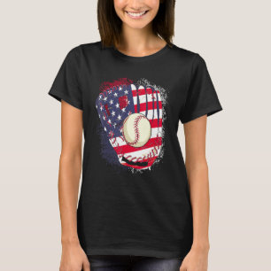 4th Of July Catcher Baseball Player US Flag Sport  T-Shirt