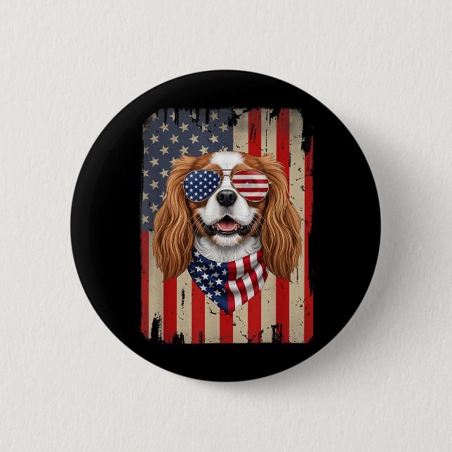 4th Of July Cavalier King Charles Spaniel Dog 2 Inch Round Button (Front)