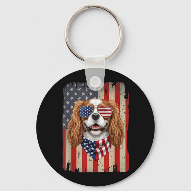 4th Of July Cavalier King Charles Spaniel Dog Keychain (Front)