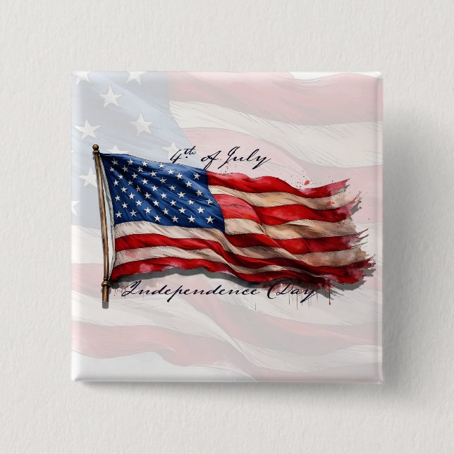4th of July – Celebrate with US Flag 2 Inch Square Button (Front)