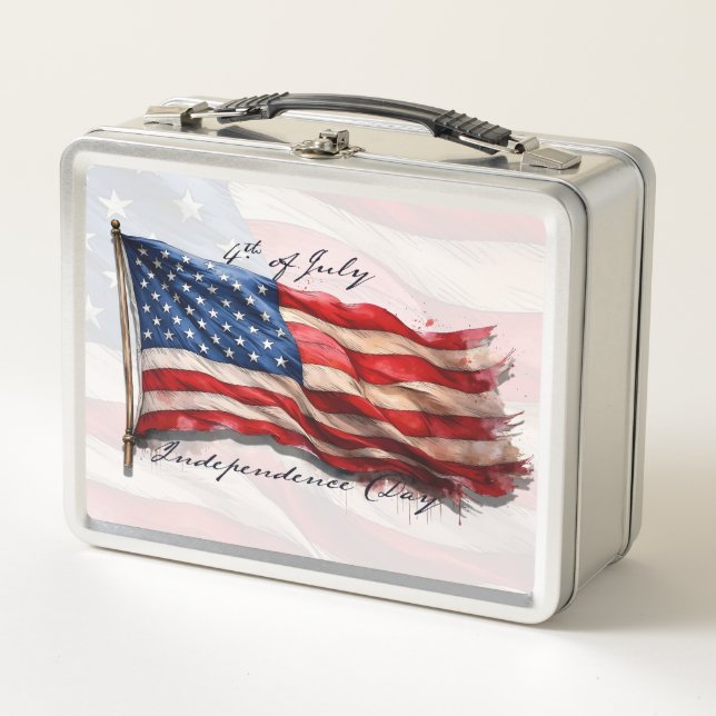 4th of July – Celebrate with US Flag Metal Lunch Box (Front)