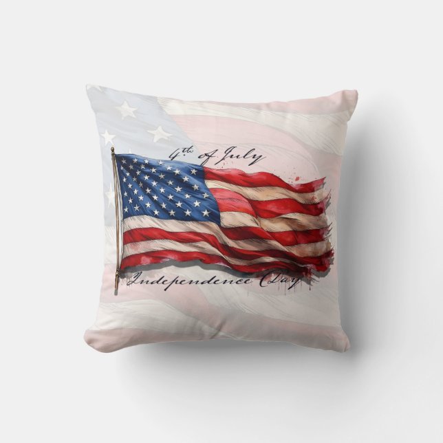 4th of July – Celebrate with US Flag Throw Pillow (Front)
