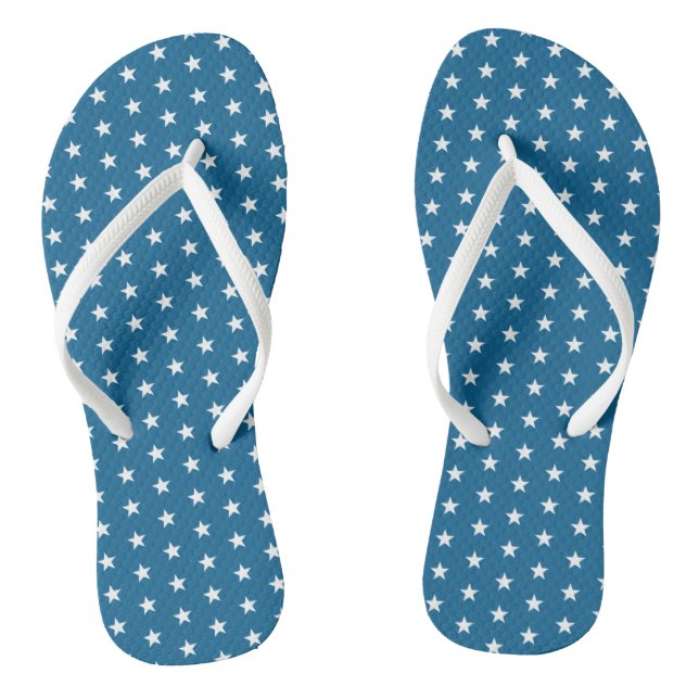 4th of July Celebration Blue White Star Pattern Flip Flops (Footbed)